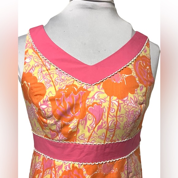 Lily Pulitzer Pink Orange Yellow Floral Shift Dress, Retro, Sleeveless Dress - Picture 5 of 7